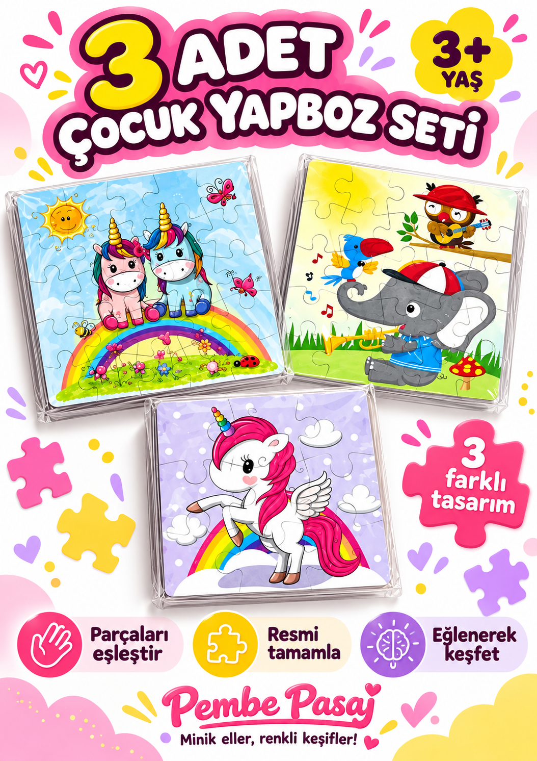 Okul Öncesi Yapboz 3 Adet Farklı Tasarım